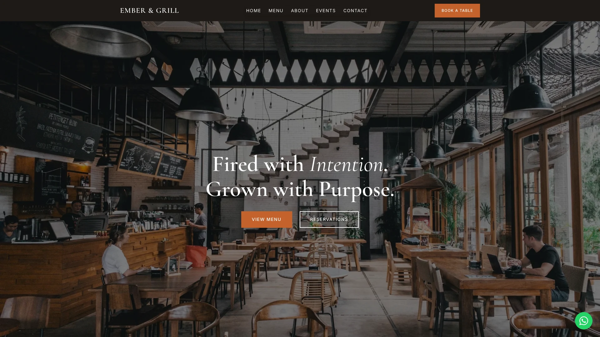 Fire-kissed restaurant website designed by QuietRise for Ember & Grill, Parkhurst, Johannesburg