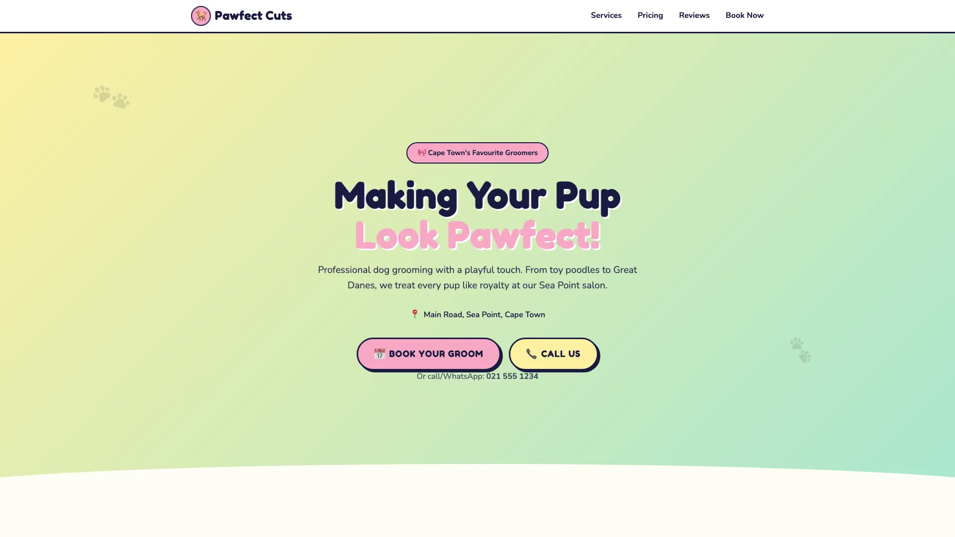Retro-themed pet grooming website built by QuietRise for Pawfect Cuts, South Africa