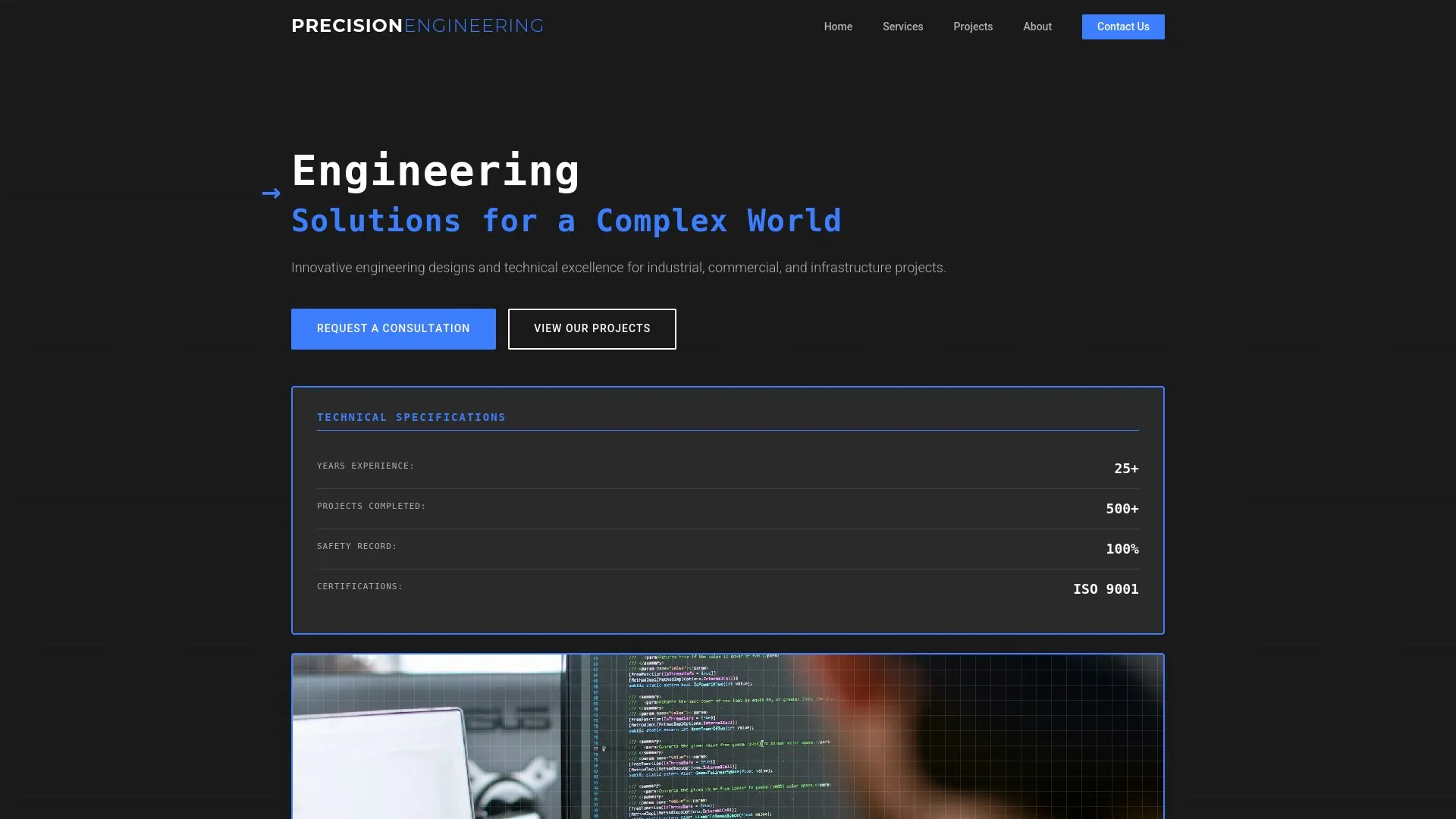 Corporate B2B manufacturing showcase website developed by QuietRise for Precision Engineering, South Africa