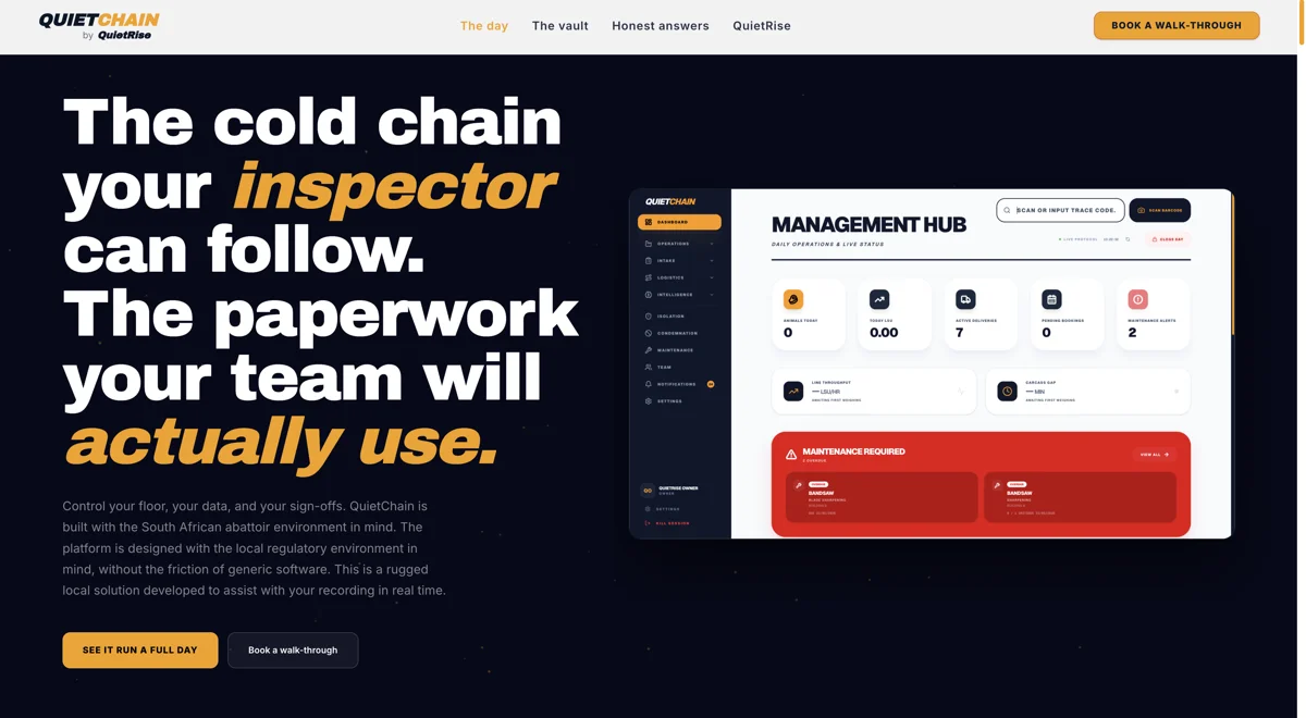 QuietChain abattoir operations management dashboard built by QuietRise